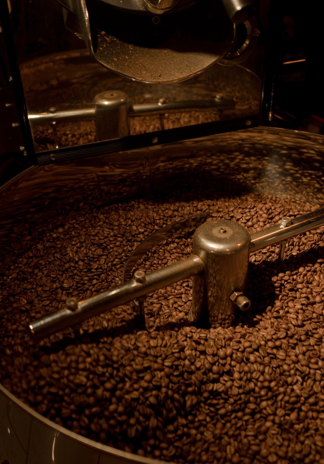 Coffee beans being carefully roasted